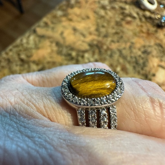 ESPO 925 Sterling Silver CZ Tiger Eye ring - size 7 - Picture 10 of 11